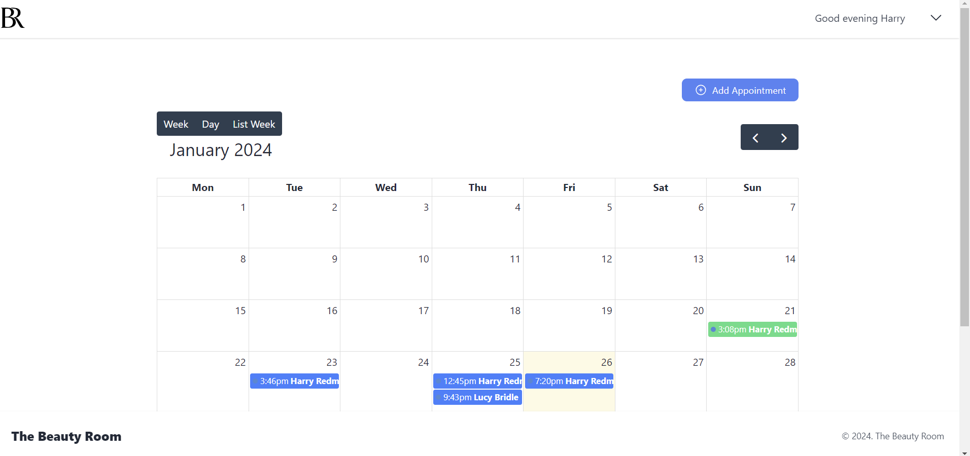 Dashboard for managing appointments using different CRUD operations