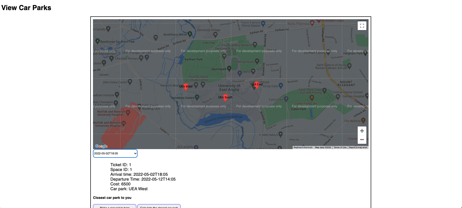 An image of the UI for selecting a carpark on Google Maps