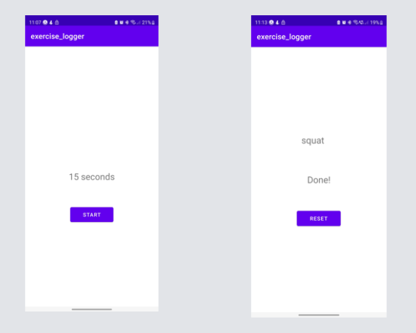 Screenshots of android app showing the exercise prediction