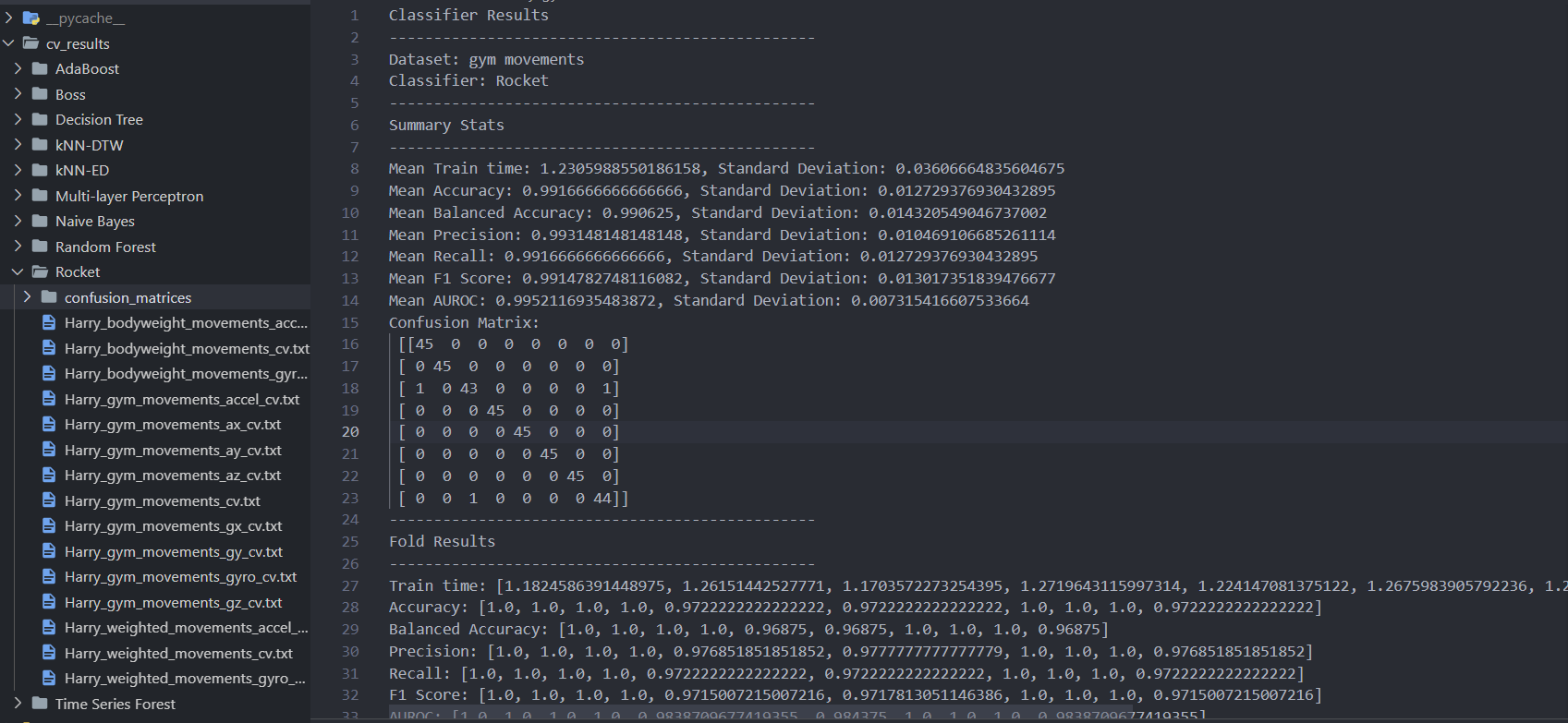 A txt file with all the results of machine learning experiment