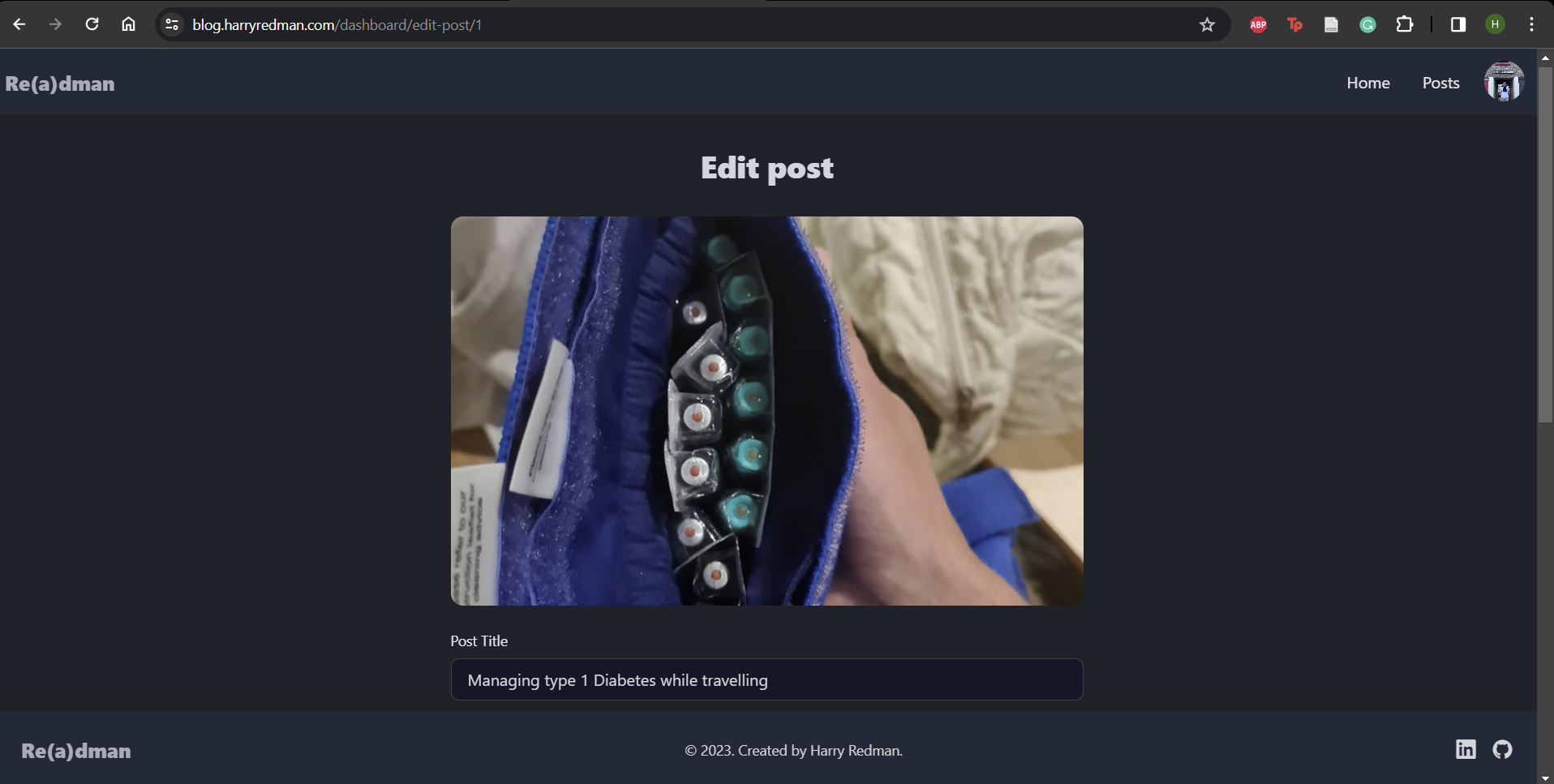 Screenshot of editing a existing post